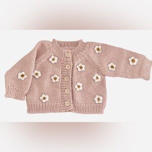 The Blueberry Hill, Flower Cardigan, Blush, 2-4T